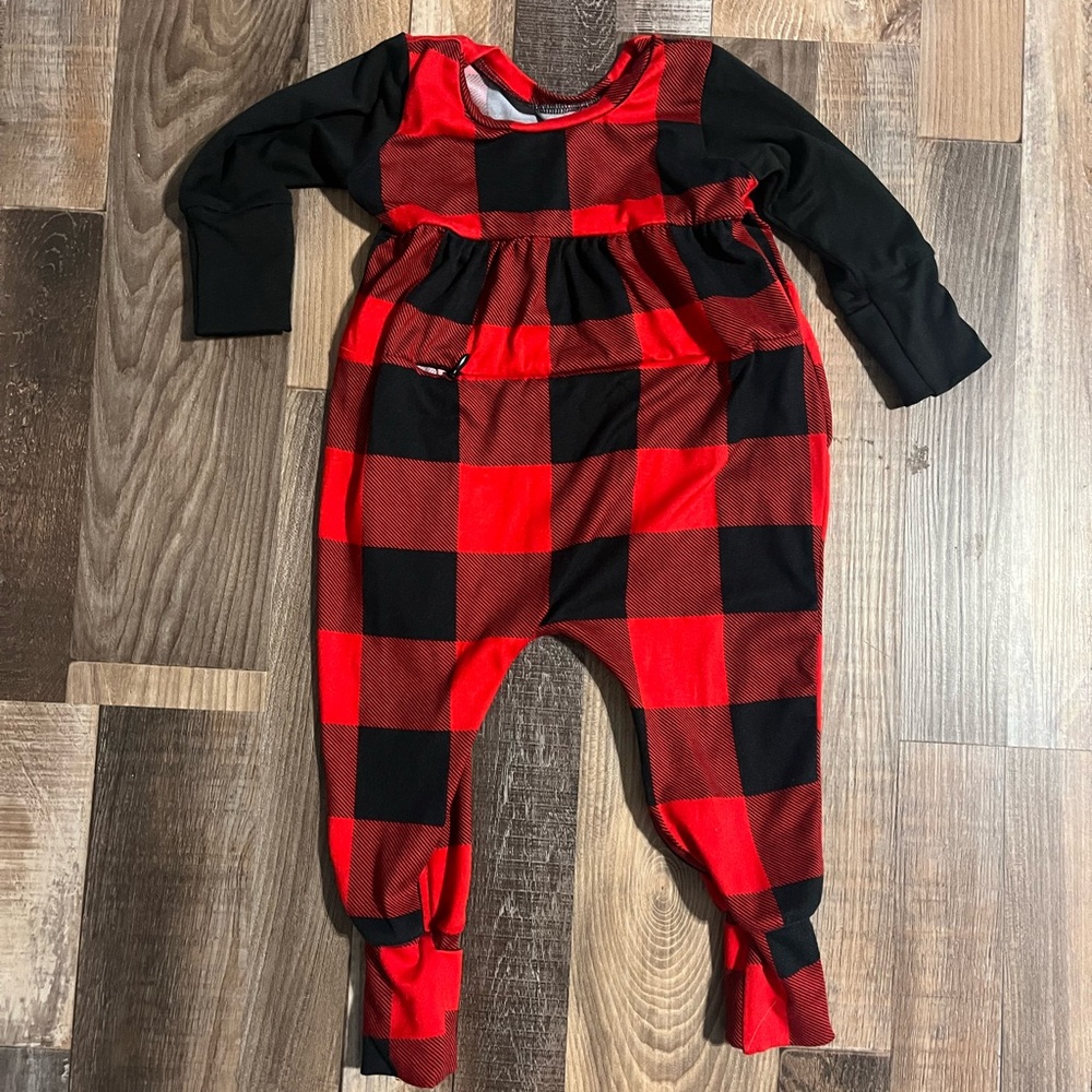 Zipease Buffalo check adaptive romper
